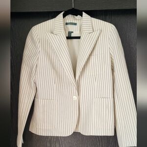 Ralph Lauren Linen Blend Women's Cream/Black Striped Blazer